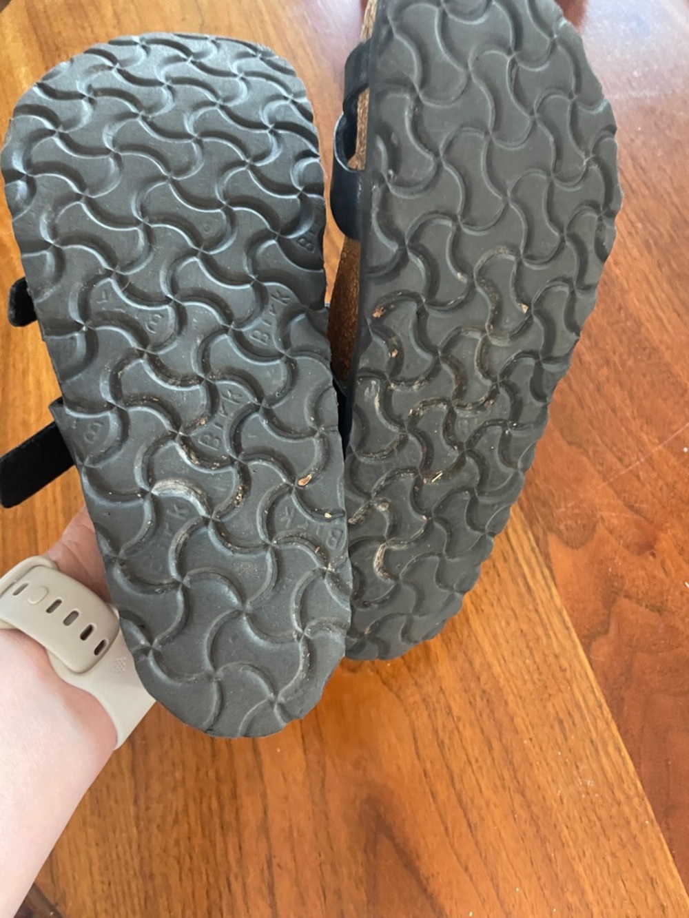 Black Leather Double Strap Slide Sandals - Picture 4 of 4